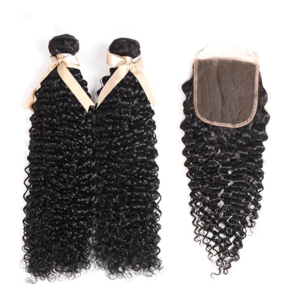 8 Inch Jerry Curly Bundles With Free Part Closure / Peruvian Hair Extensions For