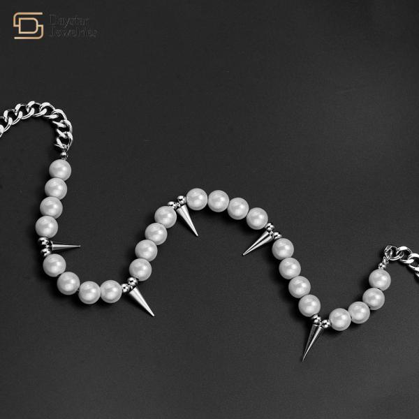 Pearl Cone Pendant Hip Hop Titanium Steel Necklace Clavicle Women Men