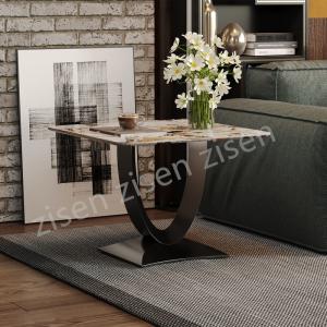 Graceful Arc Stainless Steel Base Ceramic Marble Coffee Table