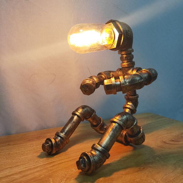 Vintage Table Lamps Retro Water Pipe Robot Desk Lamp Home Deco Industrial Lamp