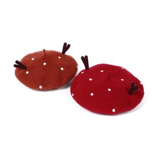 OEM Christmas Holiday Gift Antler Wool Beret Retro Handmade Hat