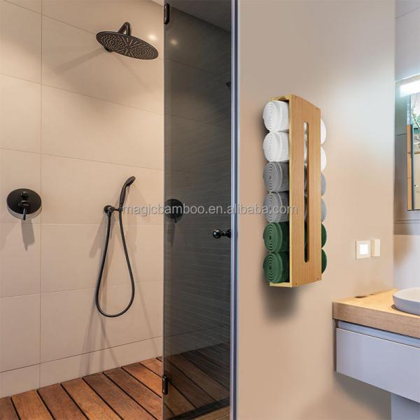 Wooden Bamboo Bathroom Storage Rack Towel Shelf Eco Friendly