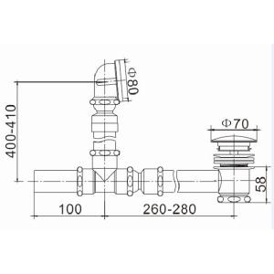 T shape pop up bath tub drain, exposed bath waste