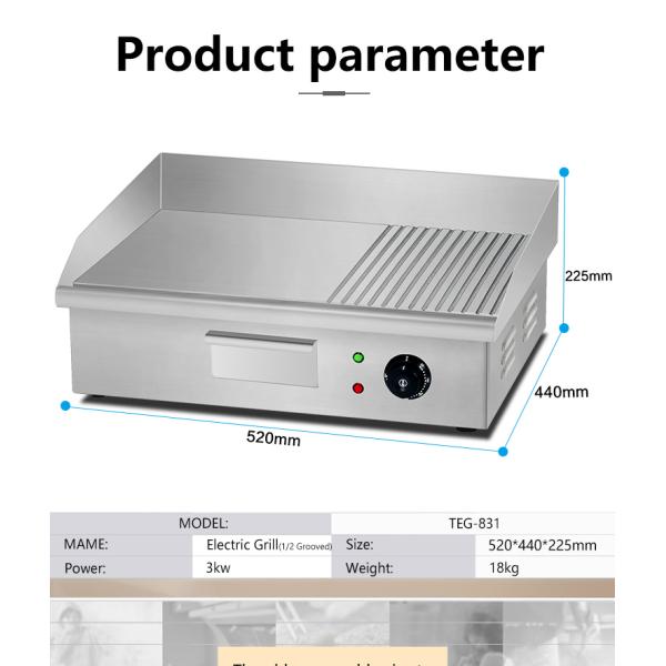 Non-Stick Stainless Steel Electric Flat Top Griddle and Grill for Restaurant Kitchen