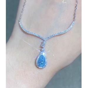 China Blue Pear Lab Created Diamond Necklace 1.5 Carat on sale