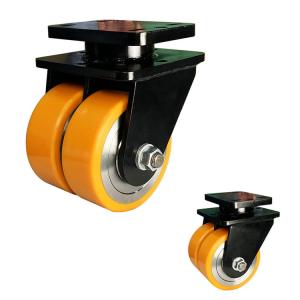 Quality 5000KG Capacity PU Wheels Orange Super Heavy Duty Casters Steel PU Twin Wheel Swivel Wide for sale