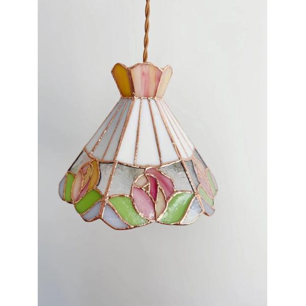 French Retro All Copper Glass Colorful Rose Pendant Light Hallway Dining Room Bar Lamp