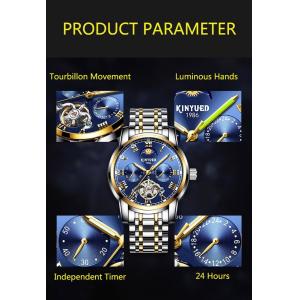 KINYUED stainless steel waterproof automatic mechanical watch luminous mens