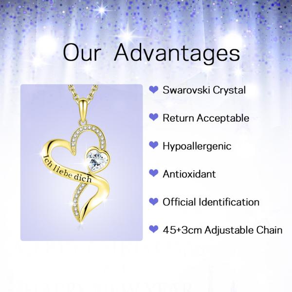 18in 0.29oz Double Heart Shaped Necklace Gold Endless Love With White Austrian crystal Crystal