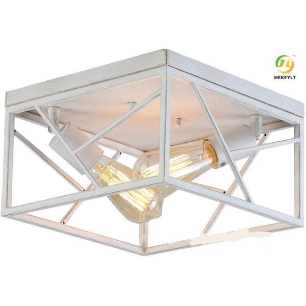 Retro Trapezoidal Farmhouse Ceiling Lamp Wrought Iron Imitation Wood Paint