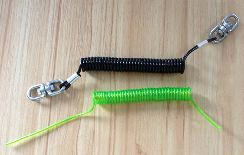 Buy Double Swivel Hook Coil Extension Tool Tether Black PU Coated Stainless Steel Inside Security Cord at wholesale prices