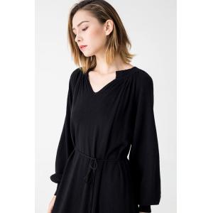 Autumn Women Clothing Black Midi Knit Dress