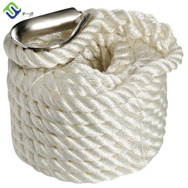 White Color 3 Strand Nylon Rope Twist Nylon Marine Rope 32mm Diameter