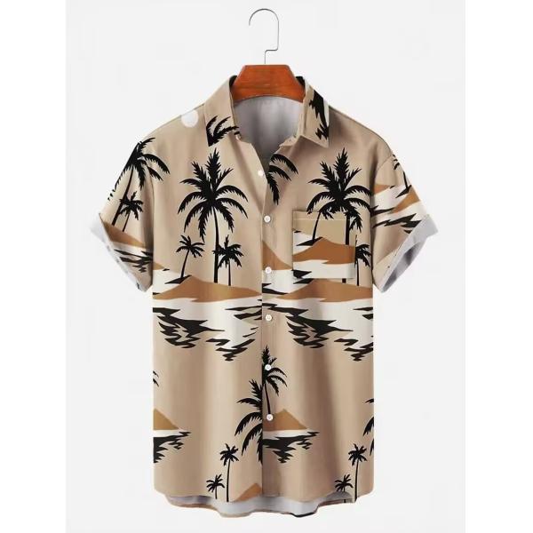 Custom Printed Hawaiian Camp Shirt for Men Allover Logo Design Covered Button Closure