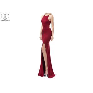 Mermaid Wedding Bridesmaid Dresses Floor Length High Slit Wine Elastic Fabric