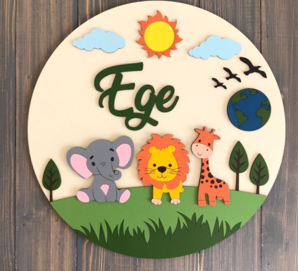 Name Sign Kids Room Door Decor Safari Animal Nursery Wall Light Nursery Lighting Kids Room Decor Lamp Room Lamp for Kids