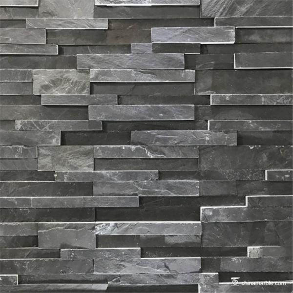Buy Black Slate 3D Ledge Stone Panel, China Stacked Wall Stone Cladding at wholesale prices