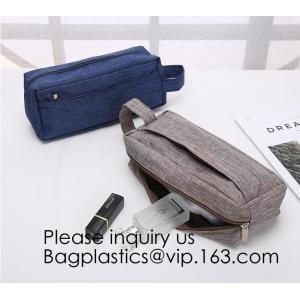 Wholesale Men Vintage Zipper Cosmetic Bag Leather Wash Cotton Canvas Makeup Bag