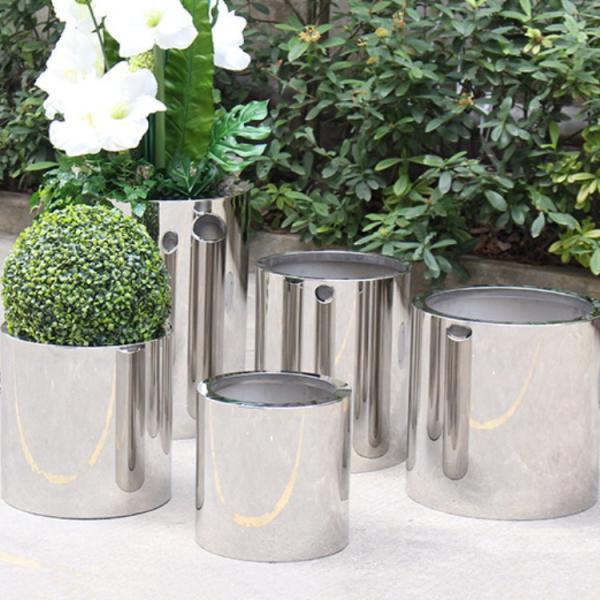 Stainless steel round planter flower pot with mirror finishing