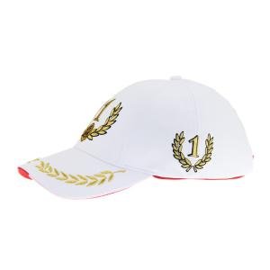 Customizable White F1 Racing Cap Gold Metallic Embroidered 6 Panels