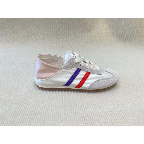 Women casual comfort sneakers satin shoes lace-up breathable with leather and low cut