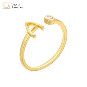 Diamond Zircon Jewelry 14k Gold Plated Letter Ring Open Adjustable