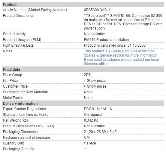6ES5300-3AB11 6ES5 300-3AB11 Siemens Interface Module