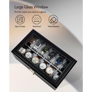 GUKA Watch Box 12 Slot Watch Display Organizer Leather Jewelry Case Drawer Glass