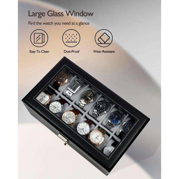 GUKA Watch Box 12 Slot Watch Display Organizer Leather Jewelry Case Drawer Glass Birthday for Men Women, Child Husband
