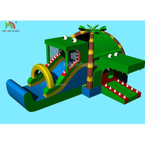 Indoor Inflatable Park Obstacle Course Jumping Castle Green Crocodile , Coconut Forest - Themed Blend