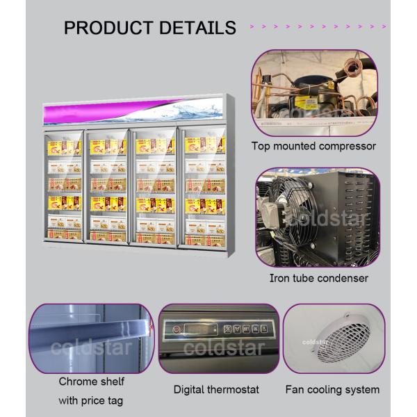Supermarket Frozen Food 4 Glass Door Industrial Upright Freezer Showcase