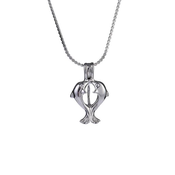 Love Pearl and Wish Pearl Gift Set With Neckalce And Double Dolphin Shape Cage Pendant
