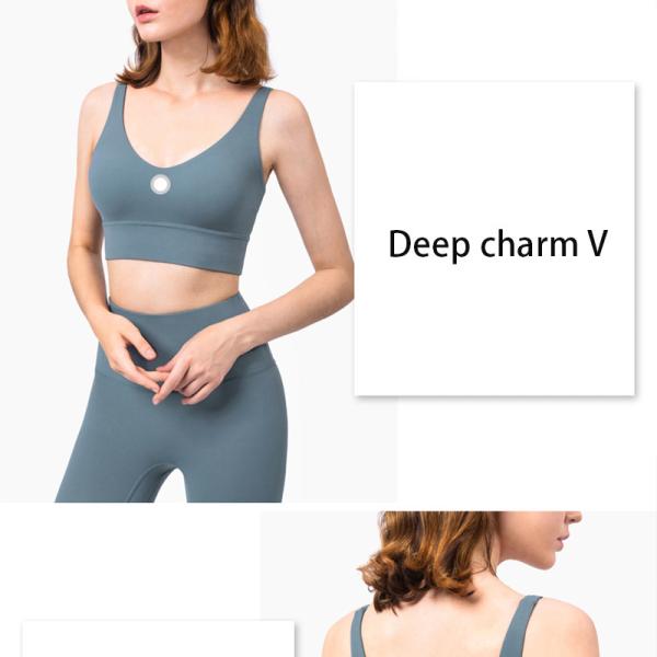 Nylon Spandex Deep V Neck Sports Bra Gathered Skin Friendly