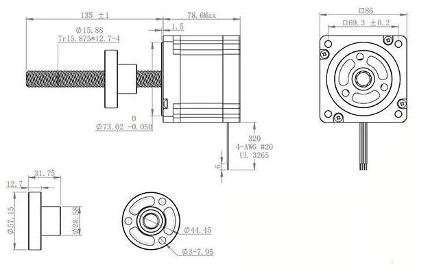 NEMA34 1.8 Degree Stepper Angle 86mm Hybrid Stepper Motor With Screw