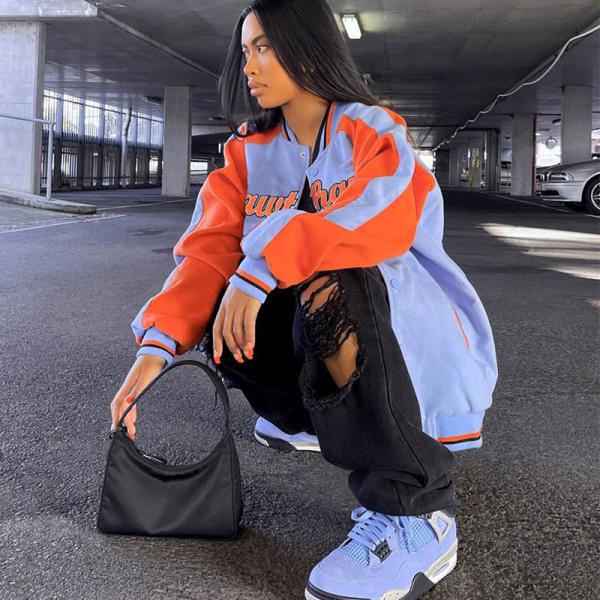 2022 Women Coat Button Pockets Long Sleeve Patchwork Stitching Color Baseball Shirt Streetwear Sweatshirt hoodie