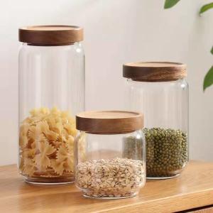 900ml Wood Cover Borosilicate Wide Mouth Glass Jars