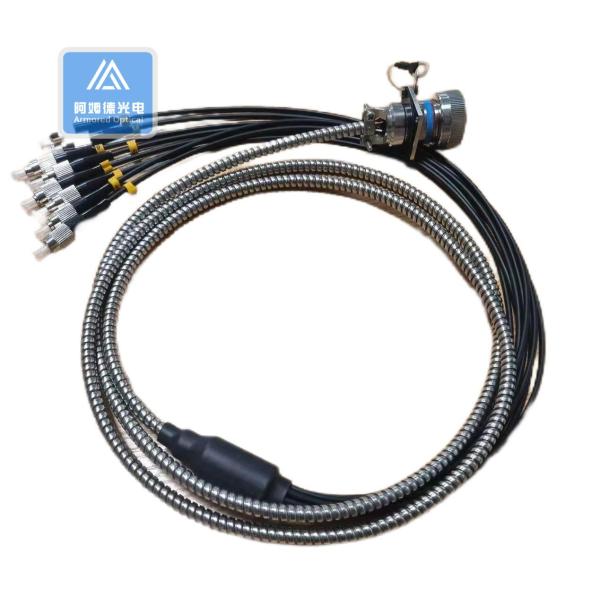 8 Core Armored Fiber Optic Patch Cable J599 FC Military Jumper Square Lock Tube 5.0mm
