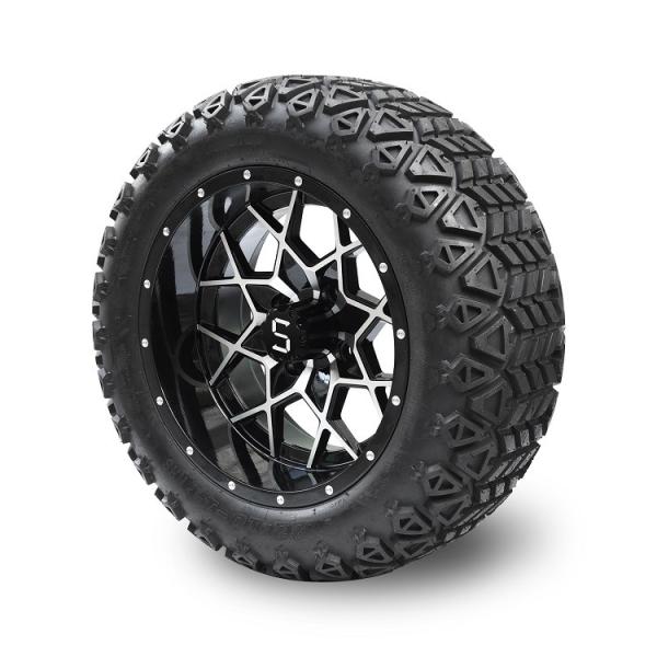 Buy 14 Inch Golf Cart Machined/Glossy Black Rims And 22*10-14 DOT Off-road Tires ET -25mm at wholesale prices