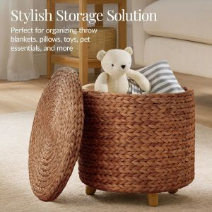 Tall Water Hyacinth Wicker Basket with Handles | Natural, Brown, Natural