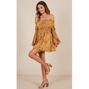 Boho Summer Printed Mustard Floral Mini Women Casual Dresses