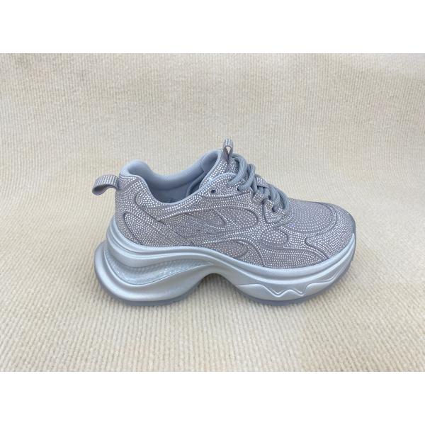 Women fashion sport shoes with bling rhinestone breathable upper grey black