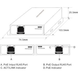 10/100/1000M PoE Extender 15.4W