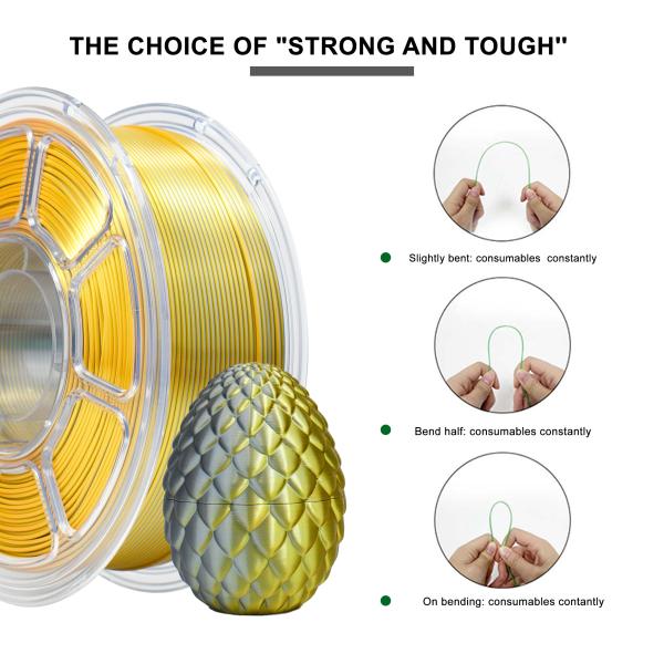 High Strength PLA+ Filament Silk Dual Gold Silver 3D Printer Filament 1.75mm