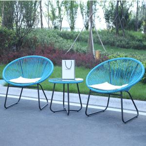 Outdoor PE Rattan Woven Coffee Table Chair Colorful Furniture Set Tempered Glass