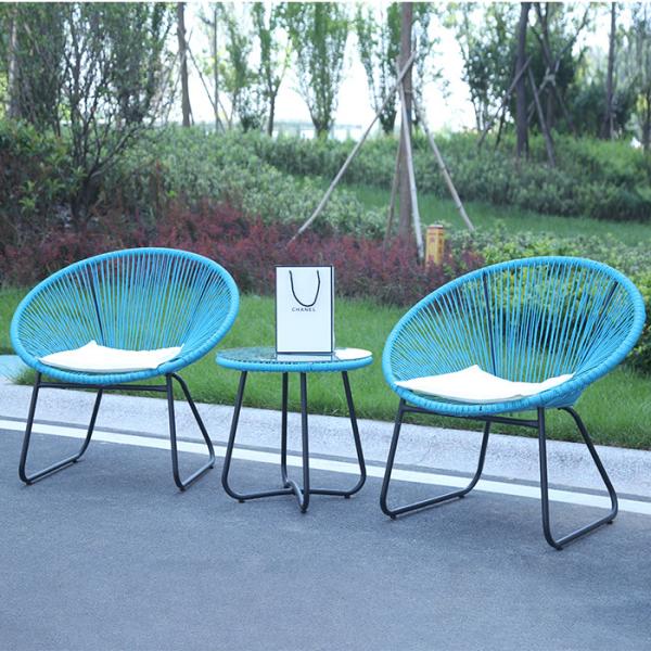 Outdoor PE Rattan Woven Coffee Table Chair Colorful Furniture Set Tempered Glass Tabletop