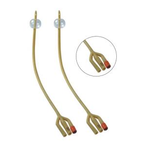 Yellow Drainage 3 Port Latex Foley Catheter Tube Disposable