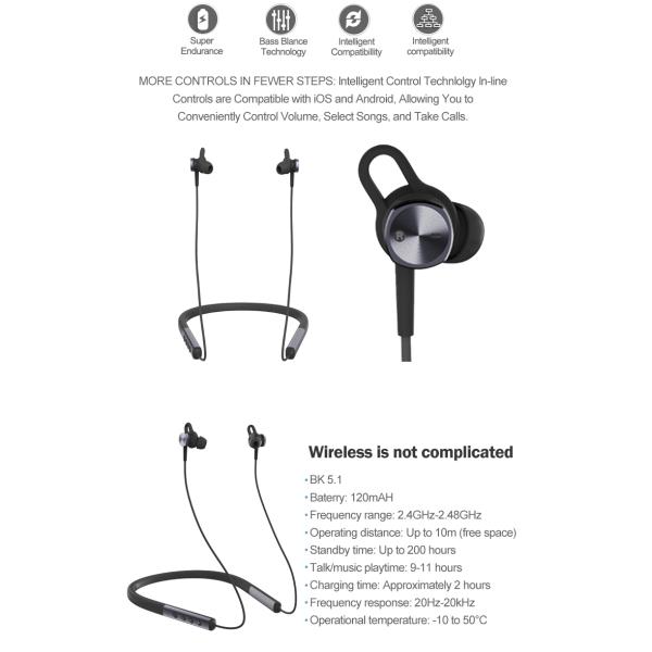 120mAH Battery Sport Wireless Earphones Magnet Dual Earbuds Neckband Bluetooth Earphones