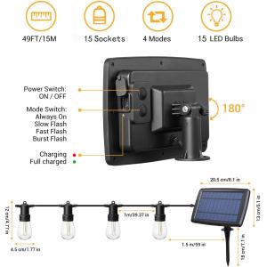 E12 IP65 49FT Outdoor Hanging Light Bulbs With 16 LED S14 Bulbs