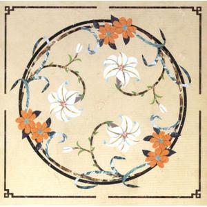 Parquet, natural stone parquet, engineered stone water jet medallion