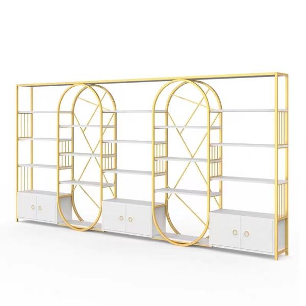 Buy Versatile Cosmetic Luxury Display Cabinets MultiLayer Marble Shelving Golden Body at wholesale prices